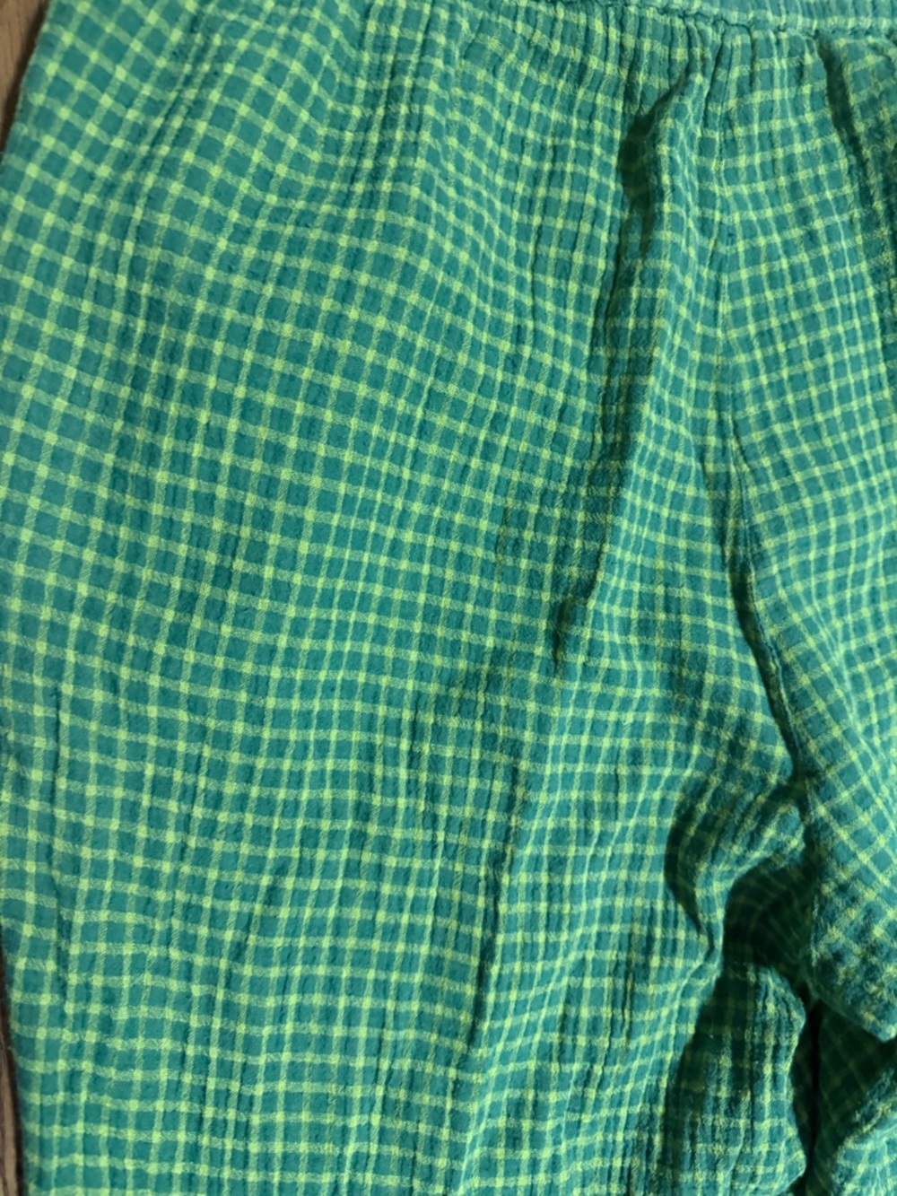 Gundrun Sjoden Lagenlook Organic Cotton Green Gingham Plaid Pants Medium. - Picture 4 of 6